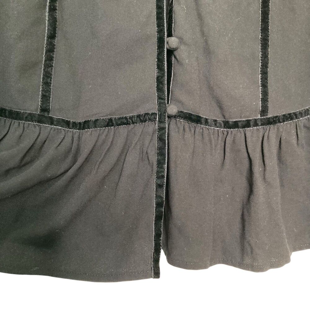 Frame Women's Black Sleeveless V-Neck Peplum Blouse Top Size Medium Velvet Trim - Picture 9 of 15